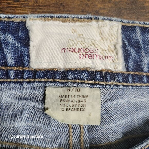 Vtg Maurices Jeans 10 Flare Mid Rise Button Flap Thick Stitch Boho Western - Picture 5 of 12
